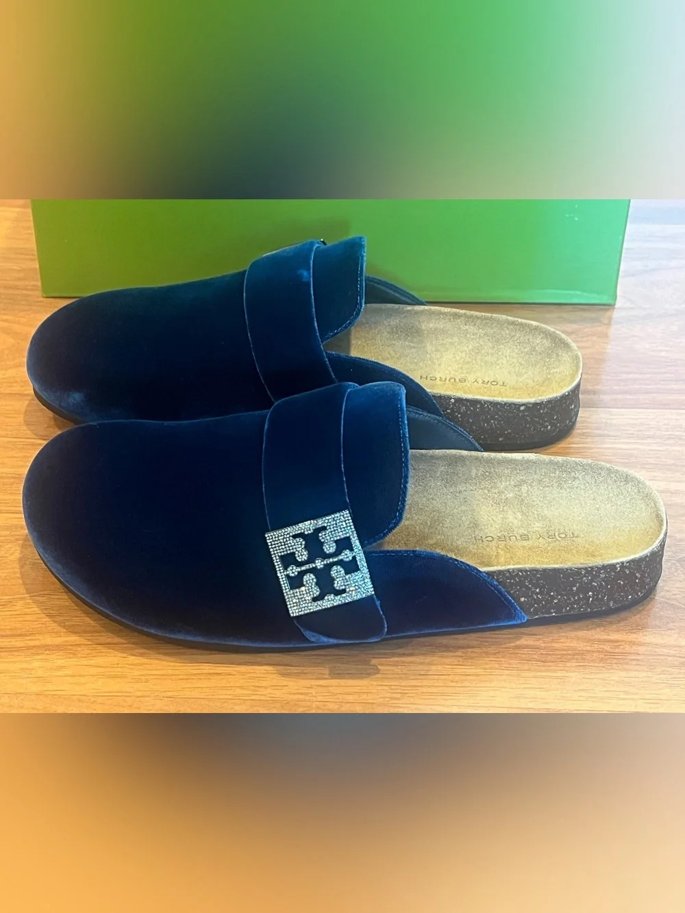 Tory Burch Mellow Pave Velvet Mule in Ocean/Silver - size 8.5M - NIB